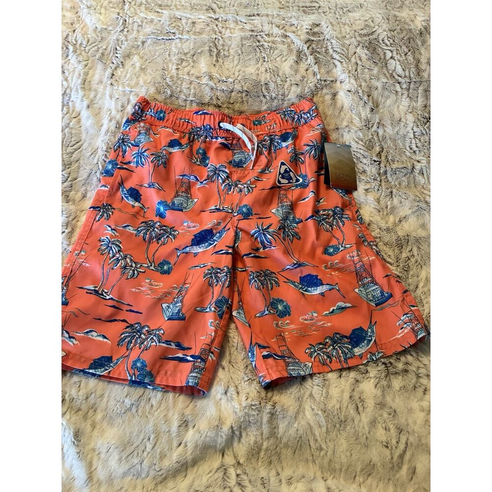 Ocean Coast Board Shorts Swim Trunks Bathing Suit Fishing Print Men’s Large